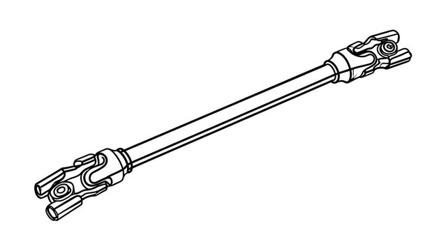 Mechanical shaft with universal joints white background.