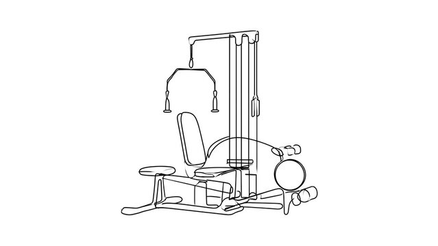 Minimalist gym equipment illustration white background.