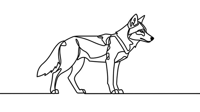 Minimalist line art wolf drawing white background.