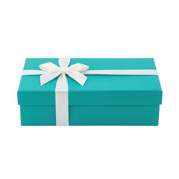 Turquoise gift box with a white ribbon bow