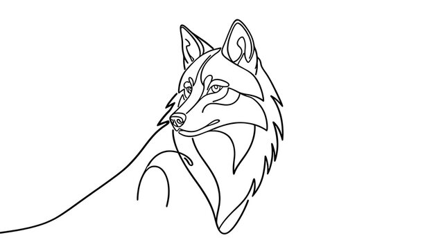 Elegant wolf line art illustration white background.
