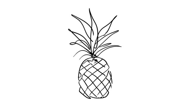 Hand drawn pineapple illustration white background.
