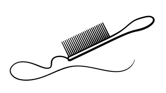 Black line art comb illustration white background.