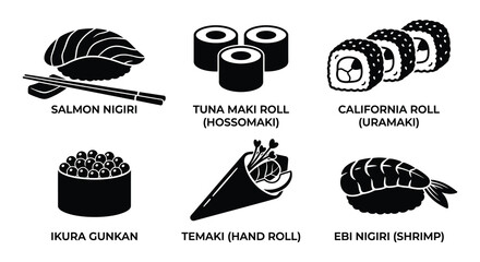 Japanese Sushi And Sashimi Vector Illustrations On White Background © Arif Hossain