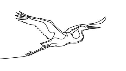 Fototapeta premium Elegant heron in flight white background.