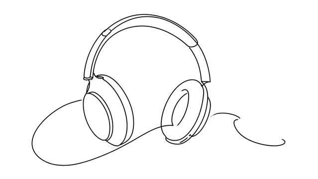 Minimalist headphones line art white background.