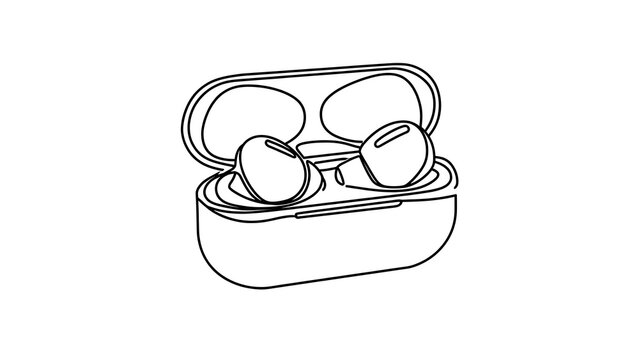 Wireless earbuds in charging case white background.