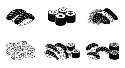 Japanese Sushi And Sashimi Vector Illustrations On White Background © Arif Hossain