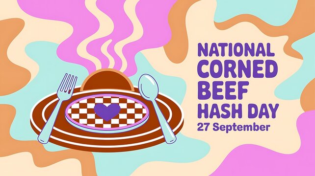 National corned beef hash day september 27 festive food illustration with breakfast september celebration