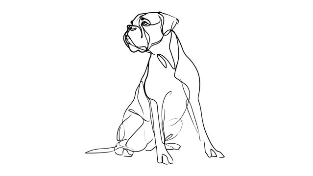 Boxer dog line drawing on white background.