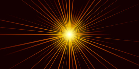 Fototapeta premium Bright golden starburst light effect on black background