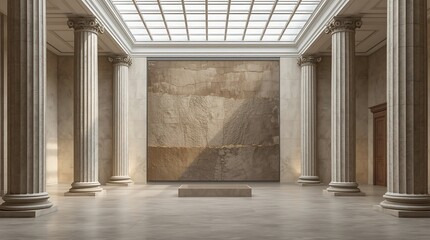 Fototapeta premium Grand Hall With Columns and Large Mural.