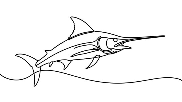 Swordfish line art illustration white background.