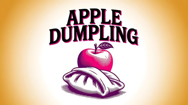 Apple dumpling hand drawn style poster design with fresh red fruit illustration on gradient background, dumpling