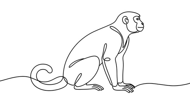Minimalist monkey line art illustration white background.