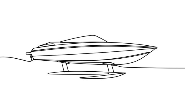 Speedboat line art illustration white background.