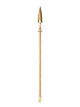 Wooden spear with golden metal spearhead for African heritage transparent PNG cutout