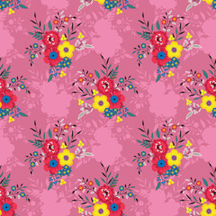 Fototapeta premium Vibrant floral seamless pattern with red with illustration
