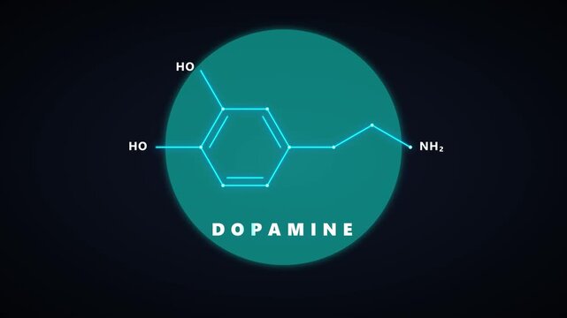 Dopamine chemical formula animation: scientific molecular structure for neuroscience research