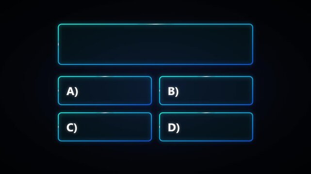 Interactive quiz interface with glowing neon blue frames for digital education and testing