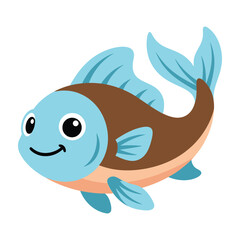 Naklejka premium Smiling blue and brown fish cartoon character swimming left