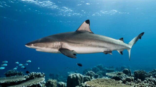 grey reef shark underwater close up at morning light in raja ampat indonesia coral reef video