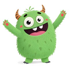 Fototapeta premium Happy green monster character with arms raised cheerfully