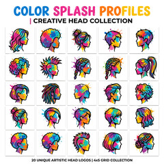 Fototapeta premium Colorful Avatar Profile Icon Set Vector Illustration Large Collection of 25 Creative Male and Female Head Icons