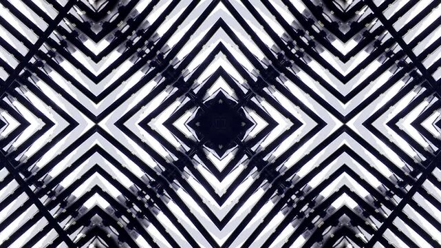 Abstract geometric kaleidoscope background with monochrome diamond pattern and illuminated lines
