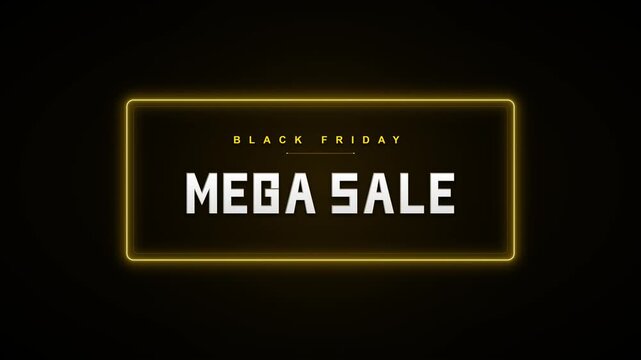 Black friday mega sale neon sign animation dynamic retail promotion motion glowing