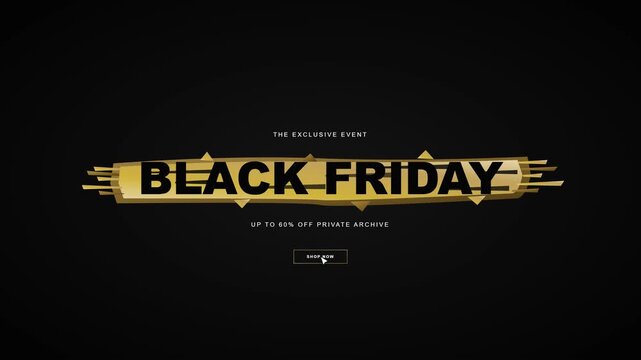 Black friday sale motion with gold typography and shop now button animation promotion