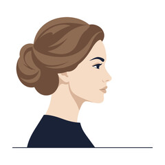 Woman with brown hair in bun looking right side profile portrait © Imageora