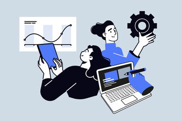 Naklejka na ściany i meble Creative business concept of web development and seo. Vector illustration for web banner, social media banner, business presentation, marketing material. 