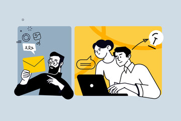 Naklejka na ściany i meble Creative business concept of email marketing. Vector illustration for web banner, social media banner, business presentation, marketing material. 