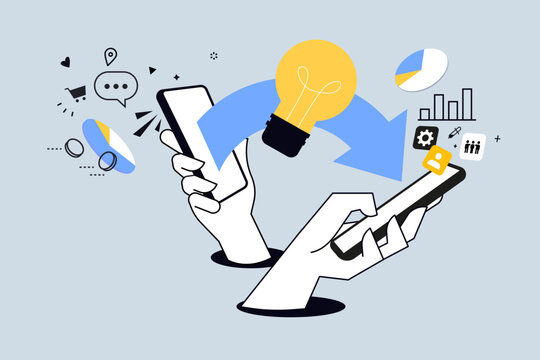 Creative business concept of mobile services and apps. Vector illustration for web banner, social media banner, business presentation, marketing material. 
