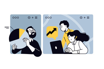 Fototapeta na wymiar Data analytics, business strategy and planning. Vector illustration for web banner, social media banner, business presentation, marketing material. 