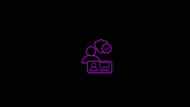 Neon purple outline icon representing user security and identity verification a minimalist line art depicting a avatar paired