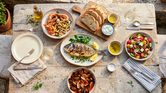 rustic wooden table with seafood menu