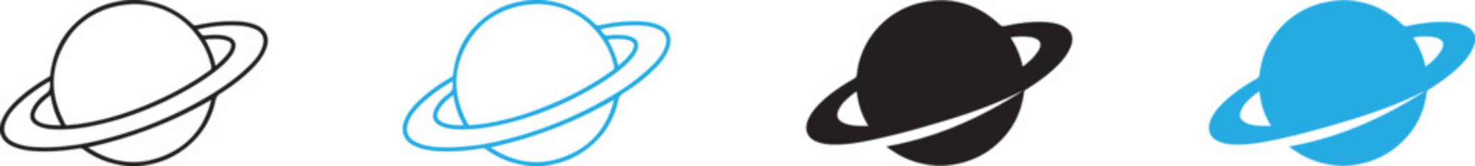 Saturn Planet Icon in Line, Solid and Color Styles. © IconNest