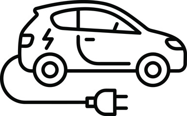 Naklejka premium Electric car charging icon line art eco friendly vehicle outline drawing.