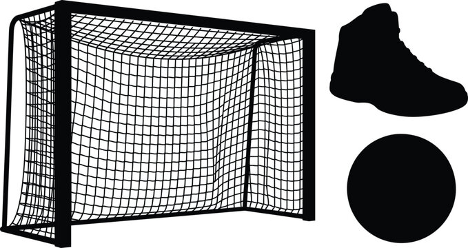 Handball and futsal sports gear equipment set vector silhouette isolated on white background