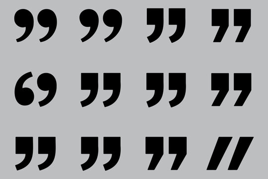 Set of quotation marks in various typography styles on a transparent background layer.