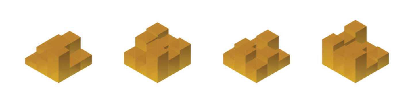 Golden isometric cube clusters for financial growth and wealth management assets.