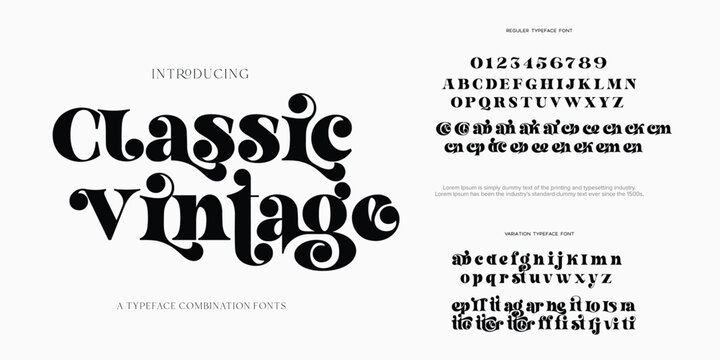 Classic Vintage, Abstract Fashion font alphabet. Minimal modern urban fonts for logo, brand etc. Typography typeface uppercase lowercase and number. vector illustration 