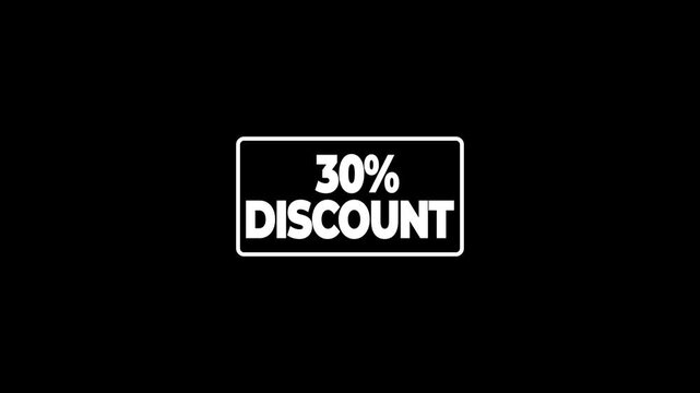 flat 30% discount animation and glowing border banner on , transparent background with alpha channel