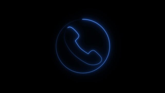 Glowing Neon Calling Icon Animation on Black Background, Phone Call Communication Symbol, 4K Motion Graphics Loop..