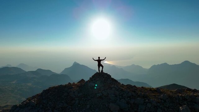 Mountain Peak Hiker Sunrise Silhouette