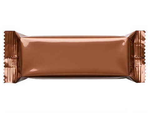 Wrapped chocolate candy bar in a brown plastic package isolated on transparent background