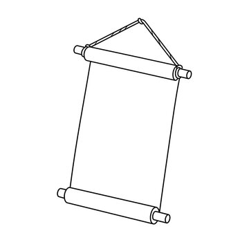 Hand drawn sketch of angled vertical scroll banner isolated on white background. Minimalist line art illustration.