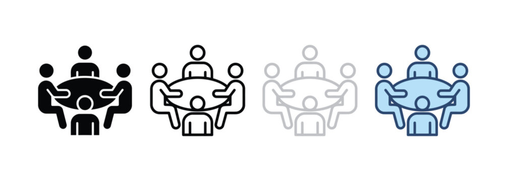 Four different icon styles showing people meeting around table